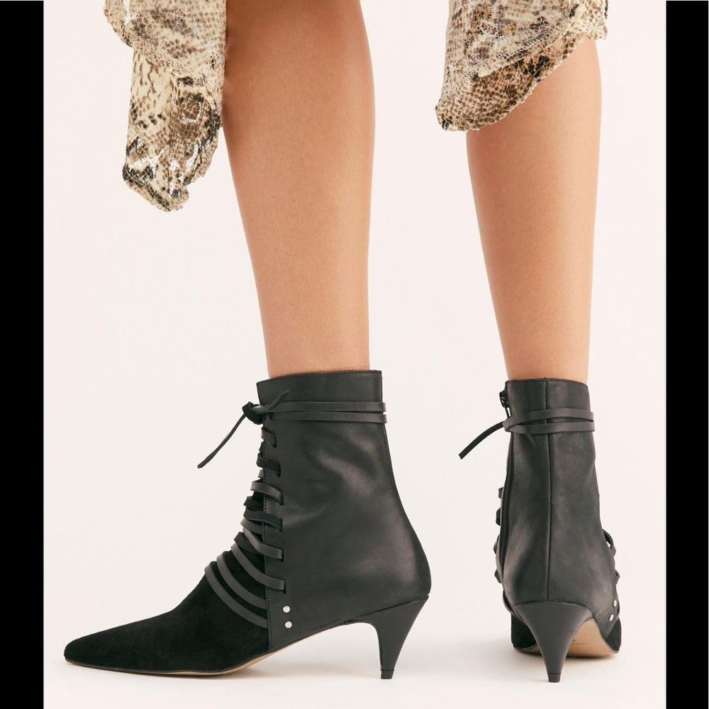 Free People black leather Juliette Heel Boots 6.5